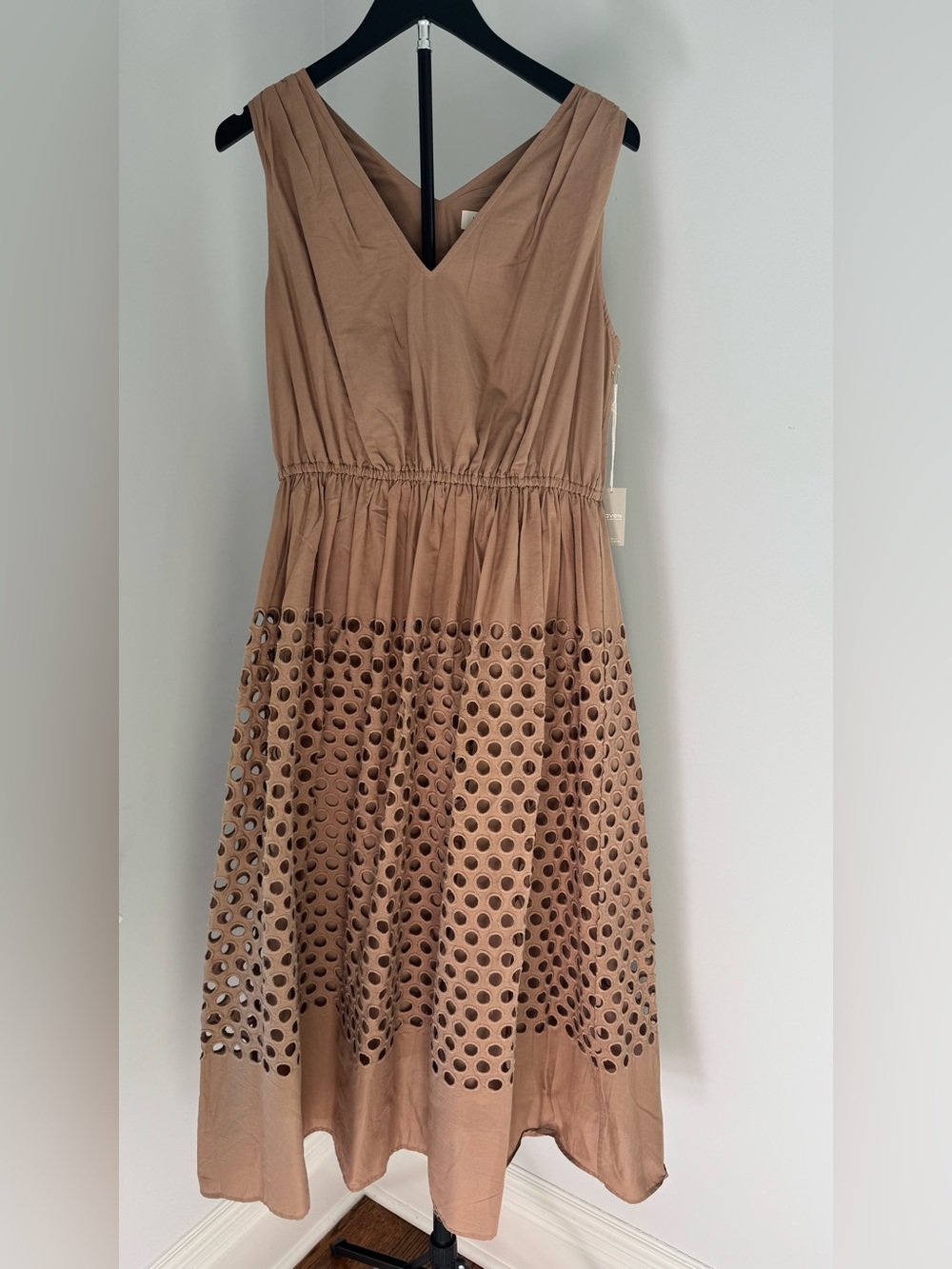 HAVEN Well Within Sleeveless Midi Dress with Eyelet Skirt in Taupe